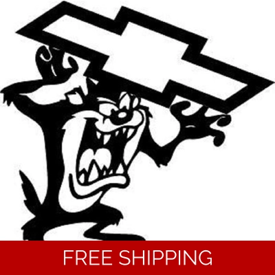 Taz holding Chevy logo Die Cut Vinyl Decal Sticker